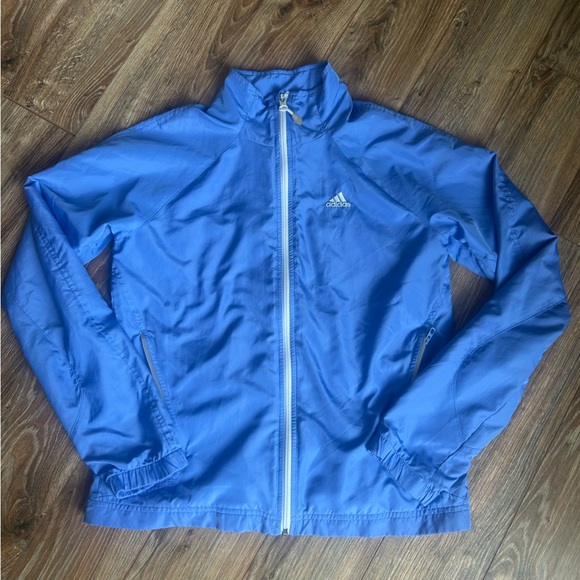 Adidas Baby Blue and White Light Weight Full Zipper Windbreaker Jacket Size S - Picture 1 of 9